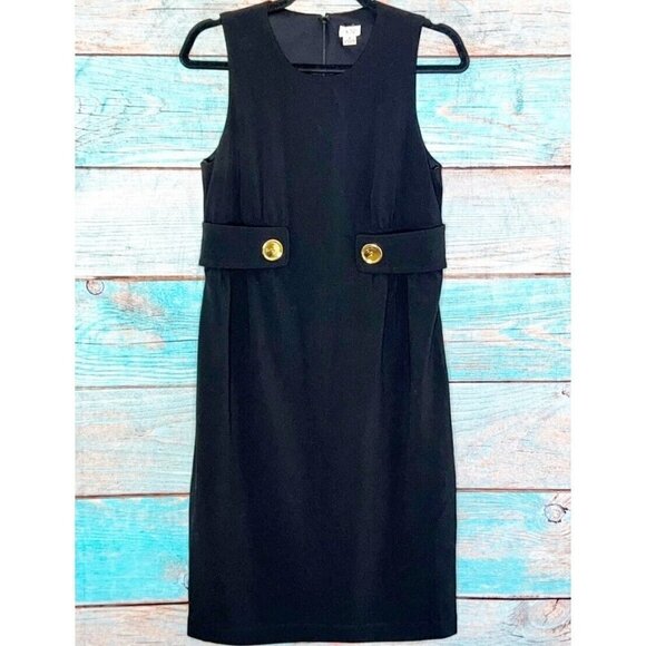 Cache Sz 2 Black Gold Button Tab Sheath xs Pencil Shift Dress Made in USA - Picture 1 of 7